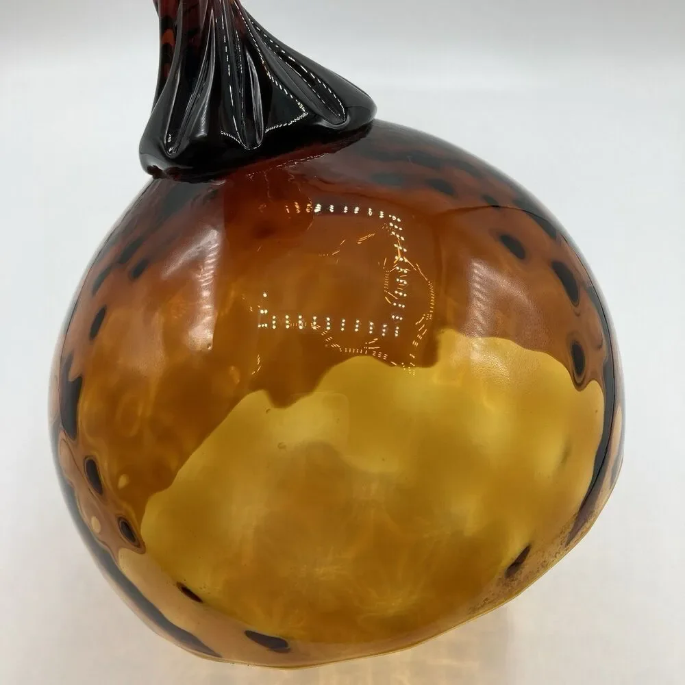 Vintage Empoli Handblown Amber Optic Compote Dish Vase Twisted Stem 11 3/8